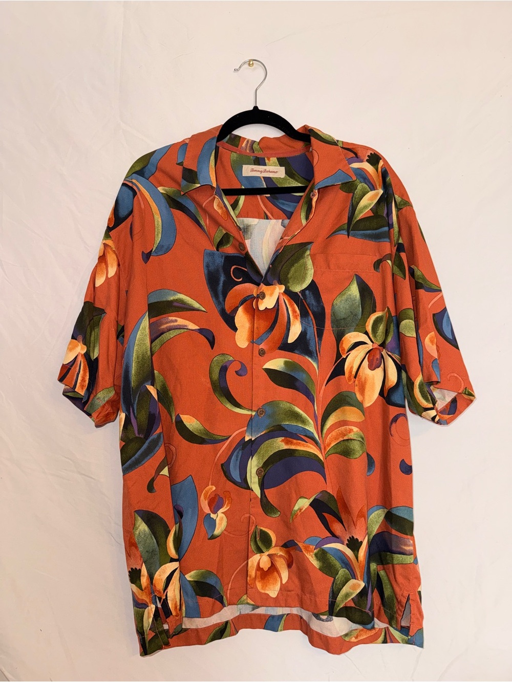 Tommy Bahama Orange Floral Short Sleeve Button-Down Shirt - Picture 2 of 5